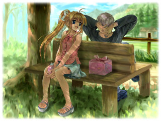 Anime park bench picnic blonde - a bench next free wallpaper