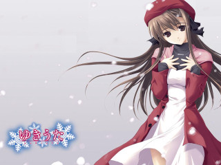 Woman red coat hat snow - free christmas wallpaper for desktop