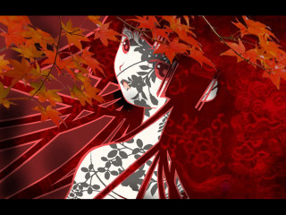 Woman red leaves autumn anime - free autumn wallpaper