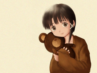 Teddy bear holding portrait anime - their forehead free wallpaper