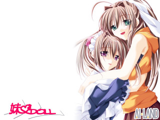Two anime girls hugging white - a white background behind them free wallpaper
