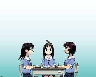 Three anime girls bird school - top of them free wallpaper