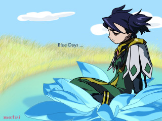 Cartoon person sitting flower field - a sky background and a quote free wallpaper