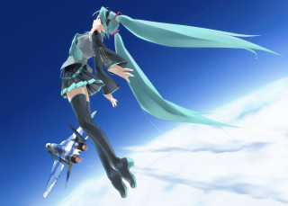 Anime girl flying sword space - her hand and a sword free wallpaper