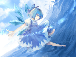 Girl blue dress floating water - a blue hat free wallpaper for desktop