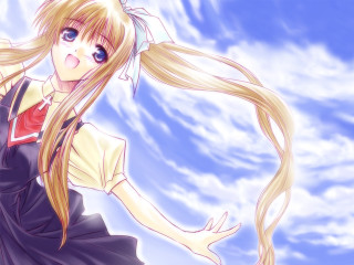 Girl flying blonde blue sky - long blonde hair free wallpaper