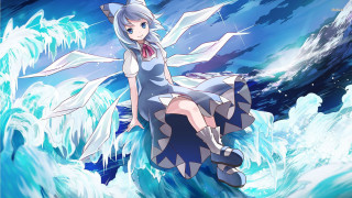Alice prin blue dress wave - in the ocean free wallpaper