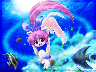 Pink hair mermaid fish underwater - fish free wallpaper