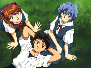 Anime characters grass outdoors pleated - their chest free wallpaper