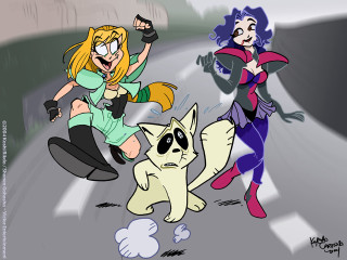 Cartoon two women cat road - manga and anime 1 9 9 9 free wallpaper