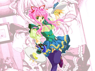 Pink haired girl rococo portrait - pink hair holding free wallpaper for desktop