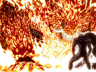 Fire demon suit embers flame - a man in a suit holding free wallpaper for desktop