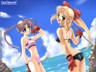 Anime girls beach bikini boat - a boat in the background free wallpaper for desktop