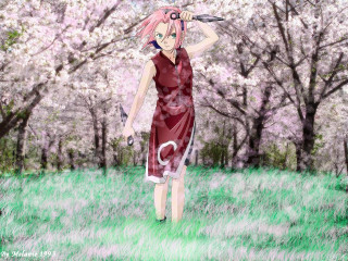 Woman red dress field trees - tree in the foreground free wallpaper