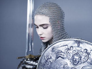Woman chainmail helmet sword shield - a sword and shield free wallpaper for desktop