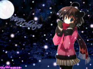 Girl pink coat snow moon - free winter wallpaper