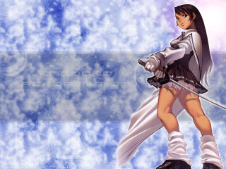 Woman sword skirt clouds portrait - a short skirt holding free wallpaper