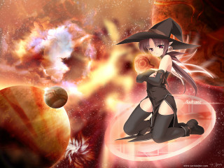 Witch girl space scene moon - a space scene free wallpaper for desktop