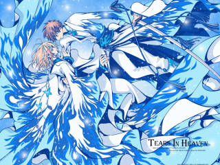 Anime snow swords blue background - a couple of anime characters free wallpaper