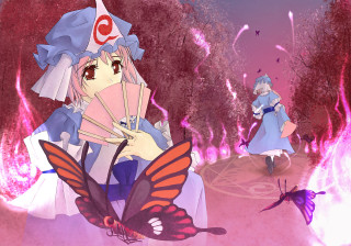 Girl butterfly kimono cherry blossoms - official art free wallpaper for desktop