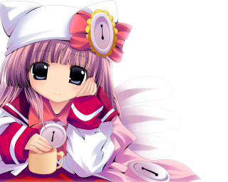 Girl sailorhat pinkdress coffee clock - a pink ribbon free wallpaper for desktop