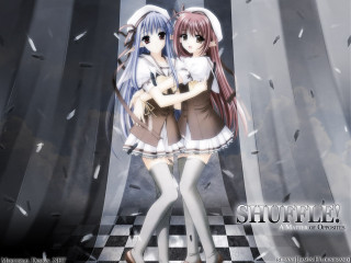 Anime girls checkered floor falling - floor free wallpaper for desktop