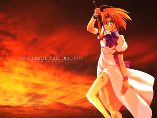 Woman white dress sword sunset - a red sky in the background free wallpaper