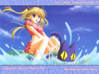 Girl cat water summer alice - a cartoon picture of a girl free wallpaper