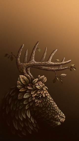 Deer head antlers branch leaves - leesha hannigan free wallpaper for mobile