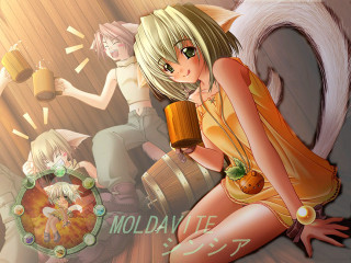 Cartoon woman beer barrel animal - her hand and a man free wallpaper