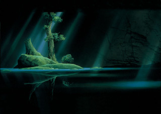 Fantasy tree lake rock matte - eyvind earle free wallpaper for desktop