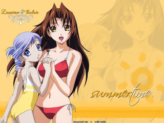 Anime girls bathing suits yellow - summer free wallpaper