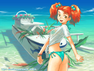 Cartoon girl beach bikini boat - a cartoon girl in a bikini free wallpaper