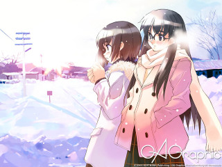 Two girls snow holding hands 2 - the others hand free wallpaper