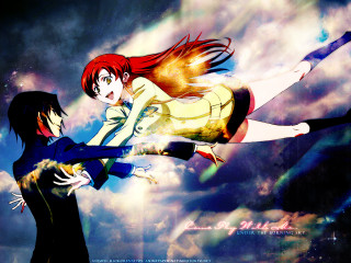 Anime characters flying clouds night - the air together free wallpaper for desktop