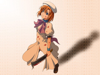 Woman hat knife blood shadow - the wall behind her free wallpaper