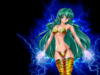 Green hair electricity anime bikini - a green hair free wallpaper