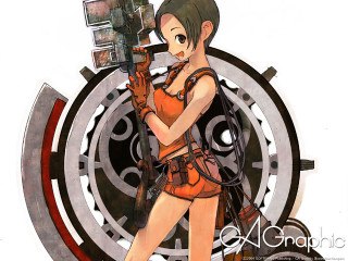 Woman camera cellphone clock orange - a short dress holding free wallpaper