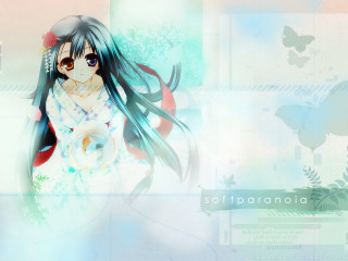 Girl longhair whitedress flower butterfly - her hand and a butterfly free wallpaper