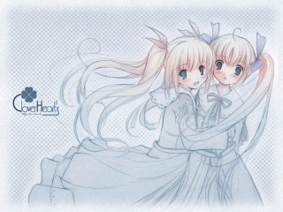 Anime girls hug long hair - their shoulder free wallpaper for desktop