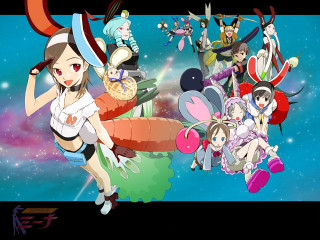 Anime characters flying balloons space - a space background free wallpaper for desktop