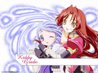 Kiddy grade anime girls hug - two anime girl free wallpaper