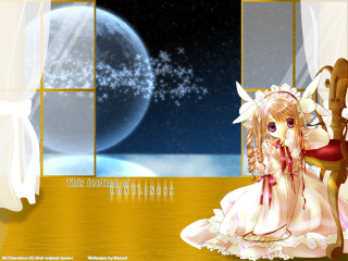 Moonlight astronaut girl white dress - a moon in the background free wallpaper