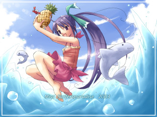 Girl bikini pineapple dolphin wave - lostfish free wallpaper for desktop