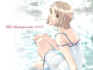 Alice prin white dress water - figurative art free wallpaper