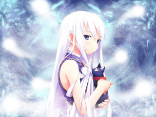 Anime cat holding snowy sky - a anime character holding free wallpaper