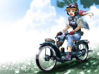 Woman motorcycle helmet blue sky - illustration free wallpaper