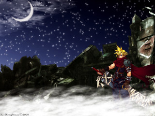 Cartoon sword moon cloud mountain - a cartoon character holding free wallpaper