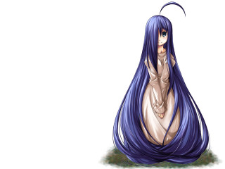Bluehair animegirl sitting smiling longhair - anime girl free wallpaper