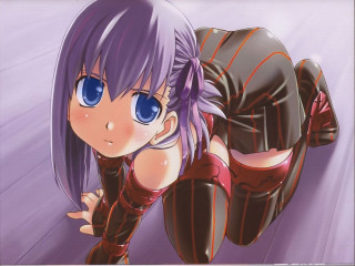 Purple haired cartoon girl thighhighs - a floor free wallpaper